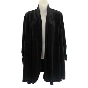 Susan Graver Stretch Velvet Open Front Cardigan Black 1X Ruched Sleeves Soft